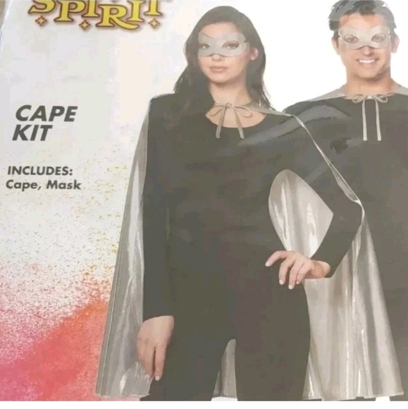 Spirit Halloween 2 Mask Cape Kits Cosplay Costume Party Black & Silver Adult New - Picture 9 of 13